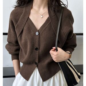 NEW NWT COMMENSE Overlay Cardigan Dark Brown Large